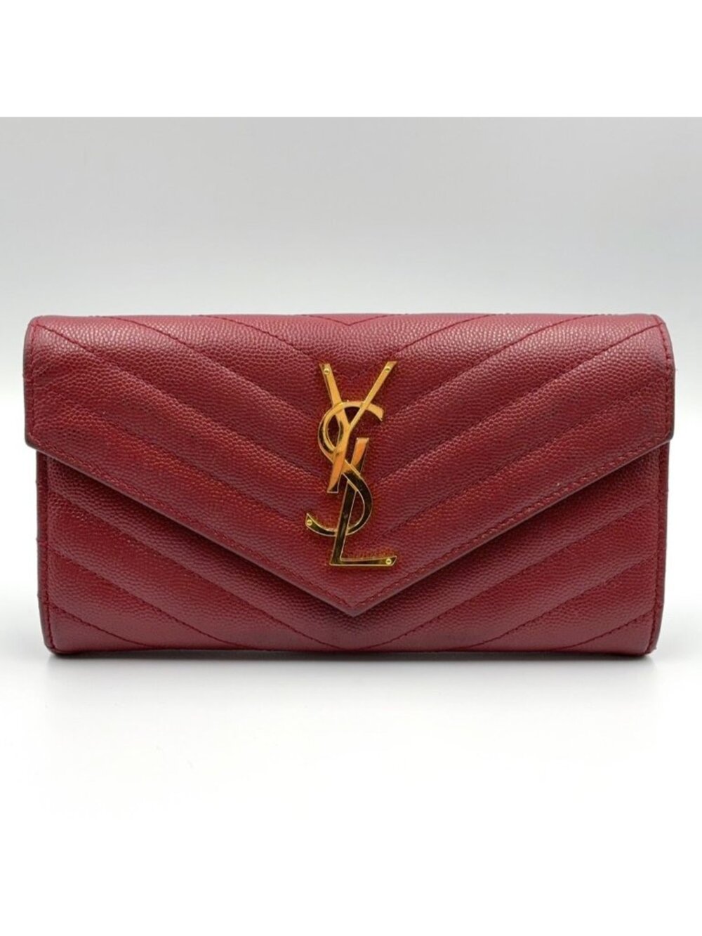 Saint Laurent Paris Cassandra Signature Leather Red Wallet Gold